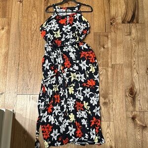 Floral Halter Maxi Dress - Black, Red, White